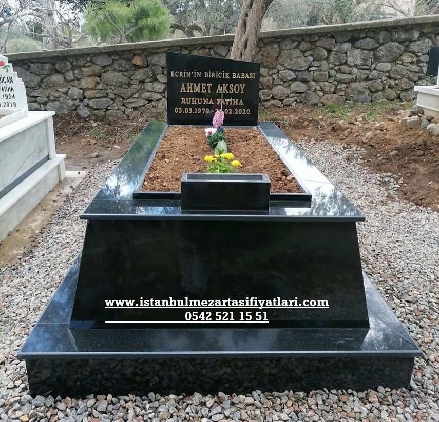 Tek Kişilik Komple Parlak Siyah Konik Granit Mezar Modeli - Görsel 5
