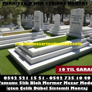 Tek Kişilik 3D Baş Taşı Blok Mermer Mezar - Mermer Mezar Yapım İşleri
