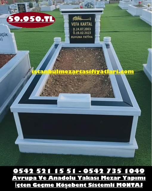 Tek Kişilik Granit Gömme Küpeşte Granit Baş Taşı Mezar - Granit Mermer Mezar Modeli
