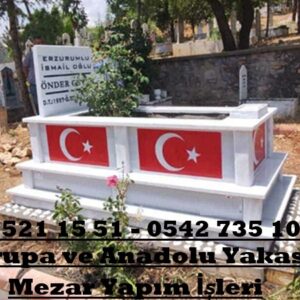 Tek Kişilik Türk Bayrak İşleme Mermer Mezar Modelleri - Şehit Mezar Modelleri