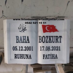 Türk Bayrak İşlemeli Kitabe Mezar Baş Taşı - Mezar Başlık Yapımı