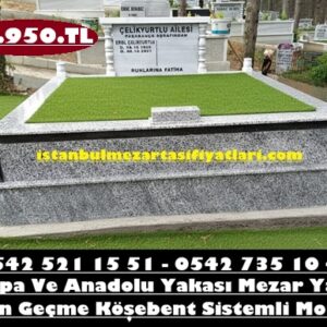 Çift Kişilik Baş Taşı Sütunlu Mermer Granit Mezar