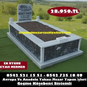 Tek Kişilik Uludağ Siyah Mermer Mezar - İstanbul Siyah Mermer Mezar Fiyatı