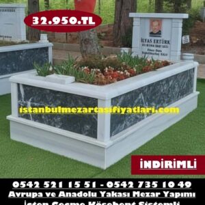 Tek Kişilik Gövdesi Siyah Baş Taşı Sütunlu Mermer Mezar