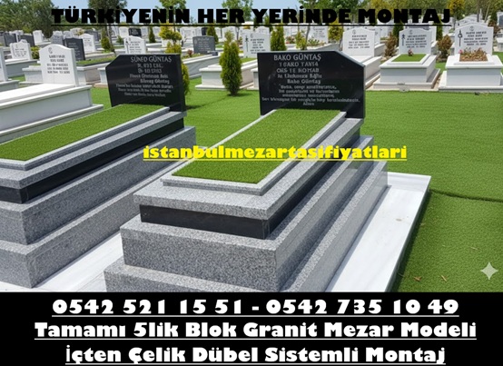 Tek Kişilik 5cm Beta Granit Baş Taşı Nero Gaska Kapaklı Blok Mezar - Görsel 3