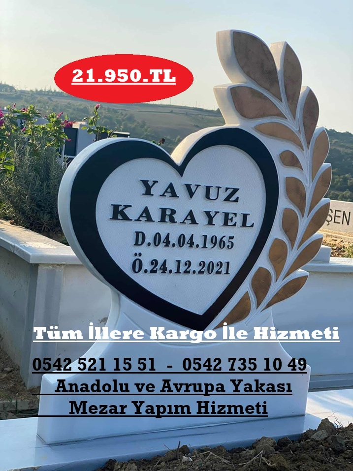 Kenarları Zeytin Dallı Kalp Şeklinde Kabartma Yazı Baş Taşı Modeli - Görsel 2